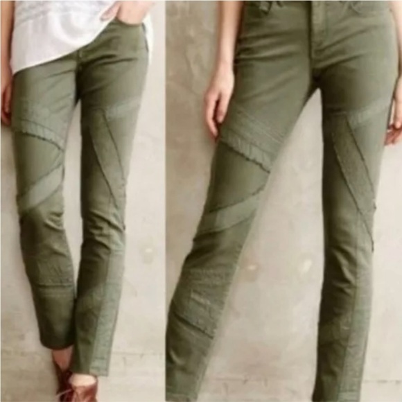 PILCRO Pants, Women’s Sz 27 Stet-Fit Army Green Patchwork Slim Stretch Ankle‎ - Picture 9 of 9